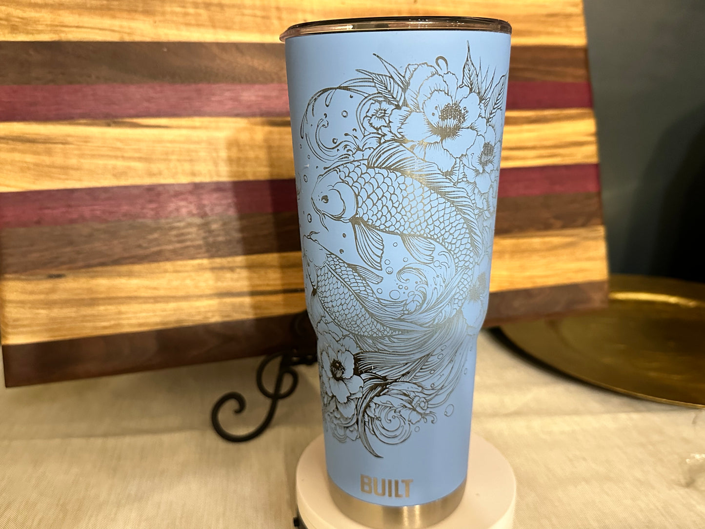 Custom 40oz Tumbler with Elegant Koi Pond Design